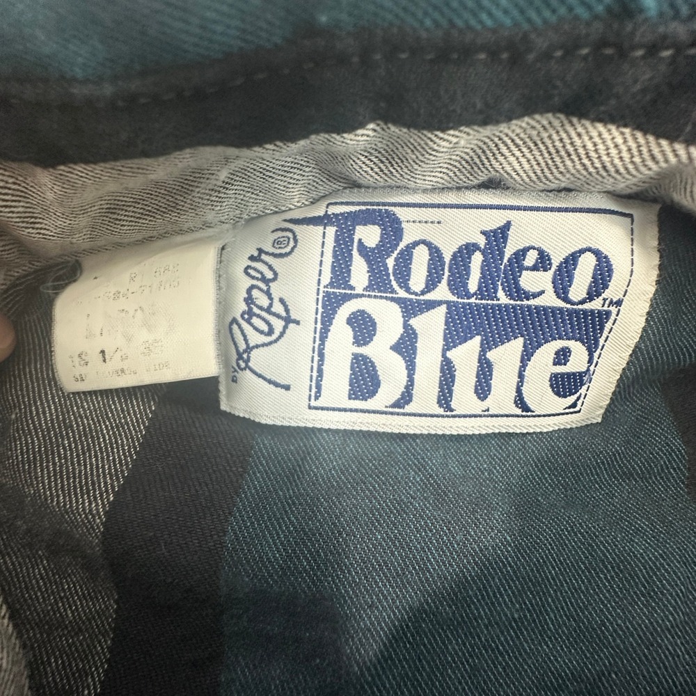 Vintage Roper Rodeo Blue Western Shirt Mens L Striped Button Up Cowboy 90s rodeo - Picture 3 of 10
